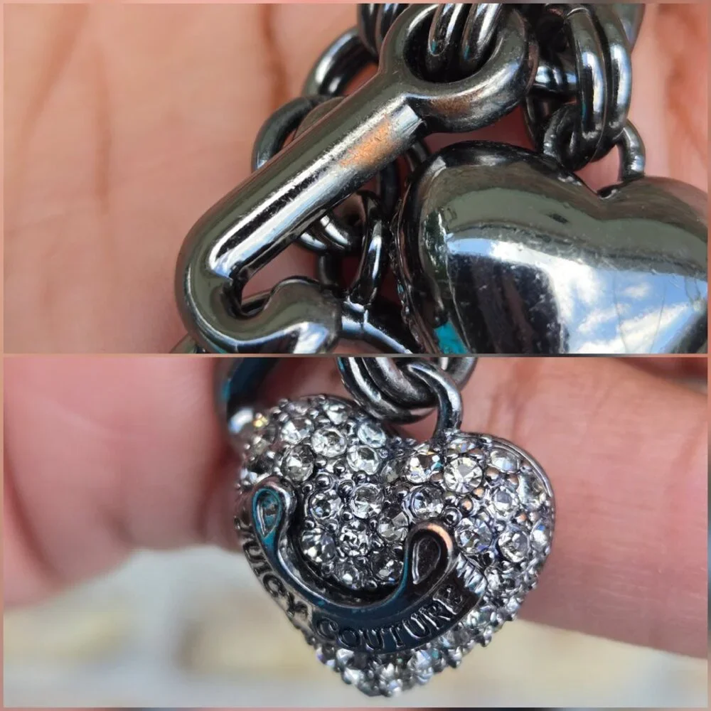 Juicy Couture Gunmetal Rhinestone Heart Bracelet